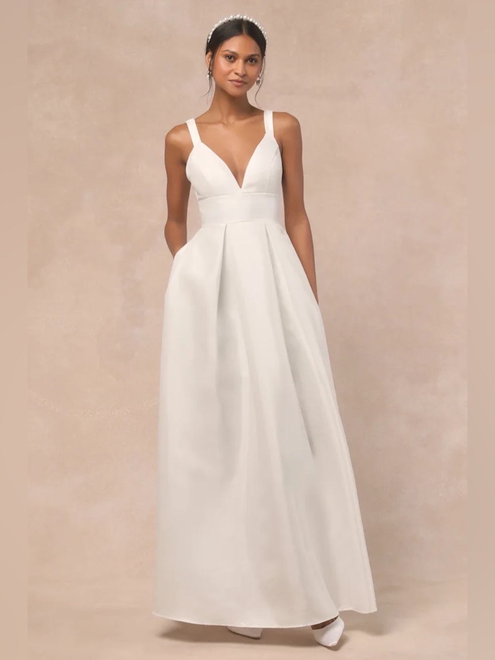 NWT Lulus Maniju Ready For Romance Ivory Sleeveless Maxi Dress With Pockets